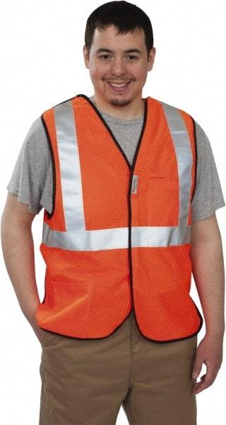 PRO-SAFE - Size M High Visibility Orange Mesh Breakaway Vest - 37 to 39" Chest, ANSI 107-2004, Hook & Loop Closure, 2 Pockets, Polyester - Eagle Tool & Supply