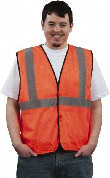 PRO-SAFE - Size XL High Visibility Orange Mesh Breakaway Vest - 43 to 46" Chest, ANSI 107-2004, Hook & Loop Closure, 2 Pockets, Polyester - Eagle Tool & Supply