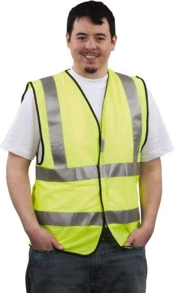 PRO-SAFE - Size L High Visibility Yellow Mesh Breakaway Vest - 39 to 43" Chest, ANSI 107-2004, Hook & Loop Closure, 2 Pockets, Polyester - Eagle Tool & Supply