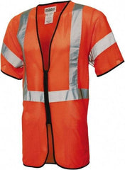 PRO-SAFE - Size L/XL High Visibility Orange Mesh General Purpose Vest - 47 to 51" Chest, ANSI/ISEA 107, Zipper Closure, 2 Pockets, Polyester - Eagle Tool & Supply