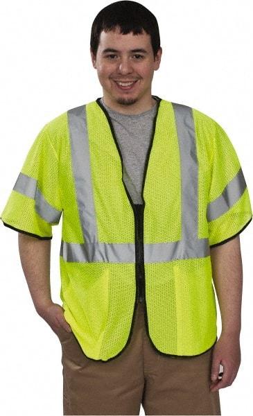 PRO-SAFE - Size L/XL High Visibility Yellow Mesh General Purpose Vest - 47 to 51" Chest, ANSI/ISEA 107, Zipper Closure, 2 Pockets, Polyester - Eagle Tool & Supply