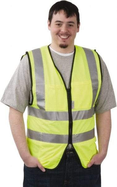 PRO-SAFE - Size 2XL High Visibility Yellow Solid Surveyor's Vest - 46 to 49" Chest, ANSI 107-2004, Zipper Closure, 12 Pockets, Polyester - Eagle Tool & Supply