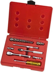 Proto - 19 Piece 1/4" Drive Full Polish Finish Socket Set - 6 Points, 3/16" to 3/8" Range, Inch Measurement Standard - Eagle Tool & Supply