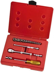 Proto - 17 Piece 1/4" Drive Full Polish Finish Socket Set - 6 Points, 4mm to 14mm Range, Metric Measurement Standard - Eagle Tool & Supply