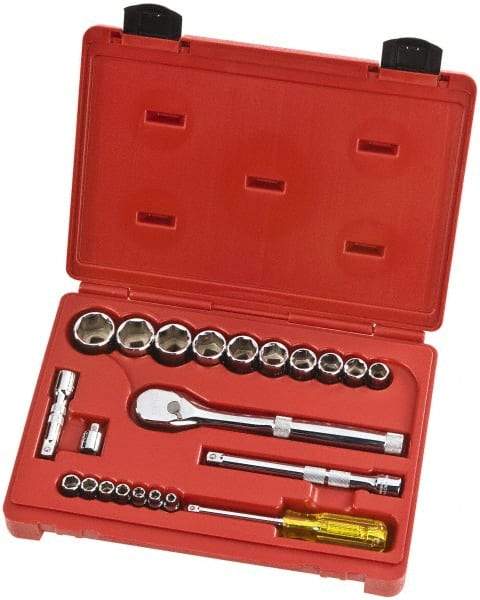 Proto - 22 Piece 1/4" & 3/8" Drive Full Polish Finish Socket Set - 6 Points, 3/16" to 1" Range, Inch Measurement Standard - Eagle Tool & Supply