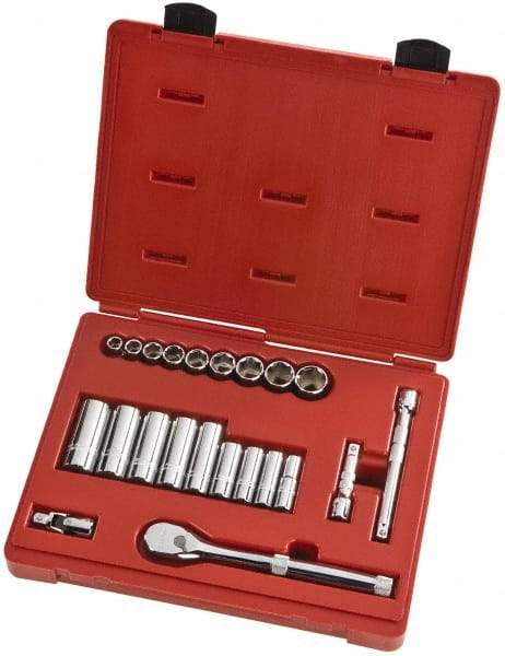 Proto - 22 Piece 3/8" Drive Full Polish Finish Deep Well Socket Set - 6 Points, 1/4" to 3/4" Range, Inch Measurement Standard - Eagle Tool & Supply