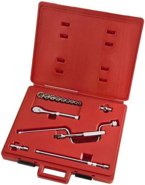 Proto - 15 Piece 3/8" Drive Full Polish Finish Socket Set - 12 Points, 1/4" to 3/4" Range, Inch Measurement Standard - Eagle Tool & Supply