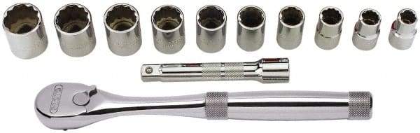 Proto - 12 Piece 1/2" Drive Full Polish Finish Socket Set - 12 Points, 7/16" to 1" Range, Inch Measurement Standard - Eagle Tool & Supply