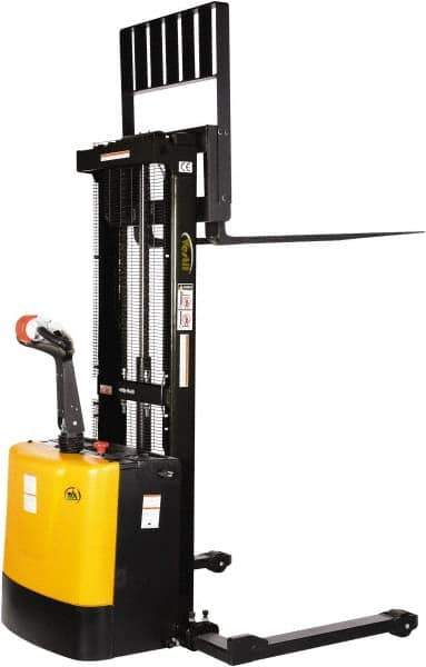 Vestil - 2,000 Lb Capacity, 62" Lift Height, Battery Powered Stacker - 2-1/4" Lowered Height, 42" Fork Length, 58" Overall Width - Eagle Tool & Supply