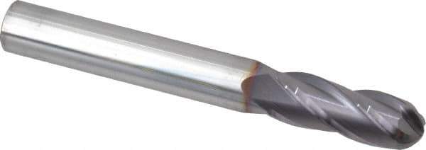 Niagara Cutter - 3/8" Diam, 1" LOC, 4 Flute Solid Carbide Ball End Mill - TiAlN Finish, Single End, 3" OAL, 3/8" Shank Diam, Spiral Flute - Eagle Tool & Supply