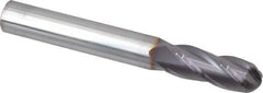 Niagara Cutter - 3/8" Diam, 1" LOC, 4 Flute Solid Carbide Ball End Mill - TiAlN Finish, Single End, 3" OAL, 3/8" Shank Diam, Spiral Flute - Eagle Tool & Supply