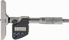 Mitutoyo - 0 to 152.4mm Range, 4" Base Length, 6 Rods, Ratchet Stop Thimble, Electronic Depth Micrometer - No Water Resistance Rating, 0.00005" Resolution, Accurate to 0.00012", 0.157" Rod Diam, SR44 Battery, Data Output - Eagle Tool & Supply