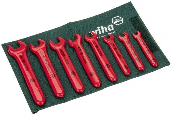 Wiha - 8 Piece, 5/16" to 3/4", Open End Wrench Set - Inch Measurement Standard, Insulated Finish, Comes in Roll Up Pouch - Eagle Tool & Supply