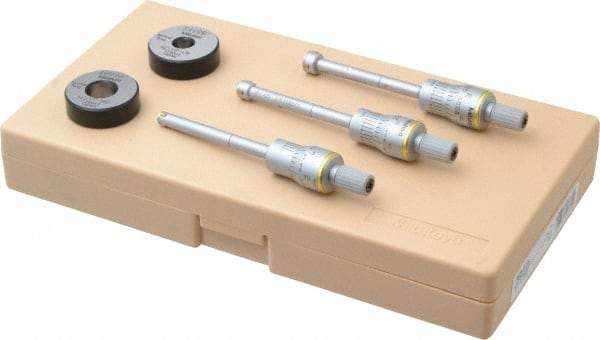 Mitutoyo - 6 Piece, 0.275 to 1/2", Carbide, TiN Coated, Hole Mechanical Inside Micrometer Set - 0.0001" Graduation, Ratchet Stop Thimble, Includes (2) Setting Rings, Extension & Fitted Plastic Case - Eagle Tool & Supply