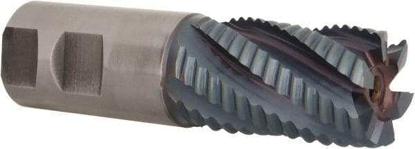 Hertel - 1-1/4" Diam, Coarse Pitch, 2" LOC, 6 Flute Cobalt Roughing Square End Mill - TiCN Finish, 4-1/2" OAL, 1-1/4" Shank Diam, Single End, 30° Helix - Eagle Tool & Supply