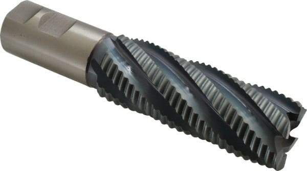Hertel - 1-1/2" Diam, Coarse Pitch, 4" LOC, 6 Flute Cobalt Roughing Square End Mill - TiCN Finish, 6-1/2" OAL, 1-1/4" Shank Diam, Single End, 30° Helix - Eagle Tool & Supply