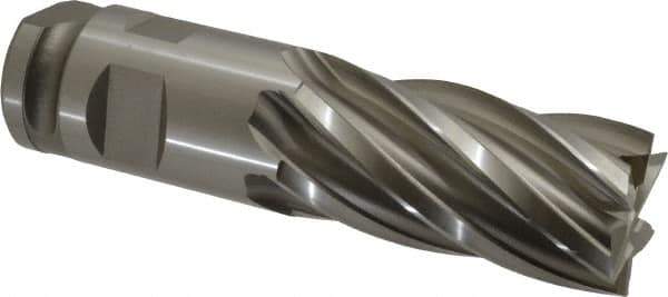 Hertel - 2", 4" LOC, 2" Shank Diam, 7-3/4" OAL, 6 Flute, Cobalt Square End Mill - Single End, Uncoated, Spiral Flute, 30° Helix, Centercutting, Right Hand Cut, Right Hand Flute - Eagle Tool & Supply