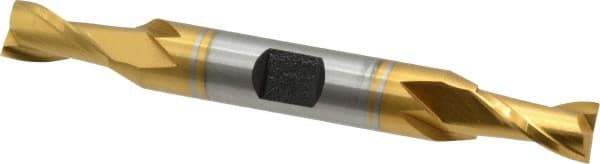 Hertel - 5/16", 9/16" LOC, 3/8" Shank Diam, 3-1/8" OAL, 2 Flute, Cobalt Square End Mill - Double End, TiN Finish, Spiral Flute, 30° Helix, Centercutting, Right Hand Cut, Right Hand Flute - Eagle Tool & Supply