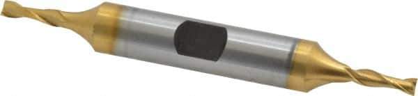 Hertel - 1/8", 3/8" LOC, 3/8" Shank Diam, 3-1/16" OAL, 2 Flute, Cobalt Square End Mill - Double End, TiN Finish, Spiral Flute, 30° Helix, Centercutting, Right Hand Cut, Right Hand Flute - Eagle Tool & Supply