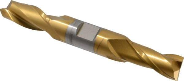 Hertel - 9/16", 1-1/8" LOC, 5/8" Shank Diam, 4-1/2" OAL, 2 Flute, Cobalt Square End Mill - Double End, TiN Finish, Spiral Flute, 30° Helix, Centercutting, Right Hand Cut, Right Hand Flute - Eagle Tool & Supply