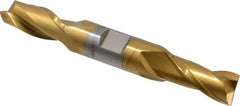 Hertel - 9/16", 1-1/8" LOC, 5/8" Shank Diam, 4-1/2" OAL, 2 Flute, Cobalt Square End Mill - Double End, TiN Finish, Spiral Flute, 30° Helix, Centercutting, Right Hand Cut, Right Hand Flute - Eagle Tool & Supply