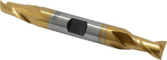 Hertel - 11/32", 9/16" LOC, 3/8" Shank Diam, 3-1/8" OAL, 2 Flute, Cobalt Square End Mill - Double End, TiN Finish, Spiral Flute, 30° Helix, Centercutting, Right Hand Cut, Right Hand Flute - Eagle Tool & Supply
