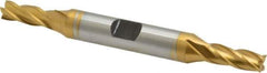 Hertel - 1/4", 5/8" LOC, 3/8" Shank Diam, 3-3/8" OAL, 4 Flute, Cobalt Square End Mill - Double End, TiN Finish, Spiral Flute, 30° Helix, Centercutting, Right Hand Cut, Right Hand Flute - Eagle Tool & Supply
