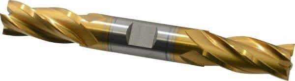 Hertel - 5/8", 1-3/8" LOC, 5/8" Shank Diam, 5" OAL, 4 Flute, Cobalt Square End Mill - Double End, TiN Finish, Spiral Flute, 30° Helix, Centercutting, Right Hand Cut, Right Hand Flute - Eagle Tool & Supply