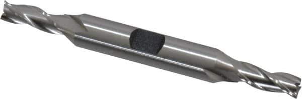 Hertel - 1/4", 5/8" LOC, 3/8" Shank Diam, 3-3/8" OAL, 3 Flute, High Speed Steel Square End Mill - Double End, Uncoated, Spiral Flute, 30° Helix, Centercutting, Right Hand Cut, Right Hand Flute - Eagle Tool & Supply