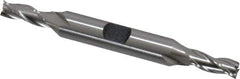 Hertel - 1/4", 5/8" LOC, 3/8" Shank Diam, 3-3/8" OAL, 3 Flute, High Speed Steel Square End Mill - Double End, Uncoated, Spiral Flute, 30° Helix, Centercutting, Right Hand Cut, Right Hand Flute - Eagle Tool & Supply