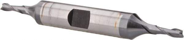 Hertel - 1/8", 3/8" LOC, 3/8" Shank Diam, 3-1/16" OAL, 2 Flute, High Speed Steel Square End Mill - Double End, TiCN Finish, Spiral Flute, 30° Helix, Centercutting, Right Hand Cut, Right Hand Flute - Eagle Tool & Supply