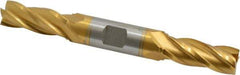 Hertel - 9/16", 1-3/8" LOC, 5/8" Shank Diam, 5" OAL, 4 Flute, High Speed Steel Square End Mill - Double End, TiN Finish, Spiral Flute, 30° Helix, Centercutting, Right Hand Cut, Right Hand Flute - Eagle Tool & Supply