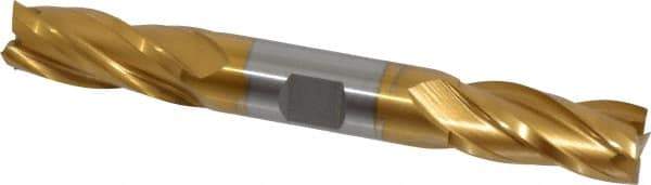 Hertel - 5/8", 1-3/8" LOC, 5/8" Shank Diam, 5" OAL, 4 Flute, High Speed Steel Square End Mill - Double End, TiN Finish, Spiral Flute, 30° Helix, Centercutting, Right Hand Cut, Right Hand Flute - Eagle Tool & Supply
