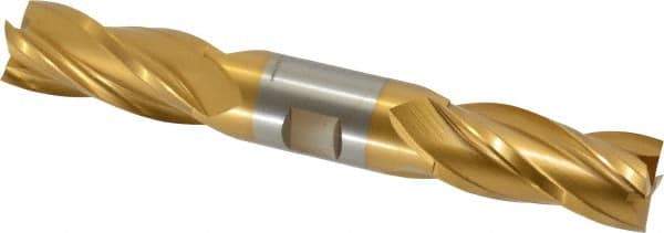 Hertel - 7/8", 1-7/8" LOC, 7/8" Shank Diam, 6-1/8" OAL, 4 Flute, High Speed Steel Square End Mill - Double End, TiN Finish, Spiral Flute, 30° Helix, Centercutting, Right Hand Cut, Right Hand Flute - Eagle Tool & Supply