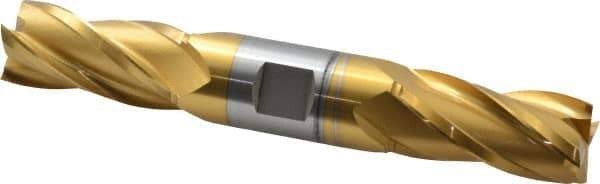 Hertel - 15/16", 1-7/8" LOC, 1" Shank Diam, 6-3/8" OAL, 4 Flute, High Speed Steel Square End Mill - Double End, TiN Finish, Centercutting - Eagle Tool & Supply