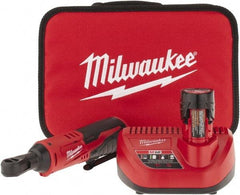 Milwaukee Tool - 3/8" Drive 12 Volt Inline Cordless Impact Wrench & Ratchet - 250 RPM, 35 Ft/Lb Torque, 1 Lithium-Ion Battery Included - Eagle Tool & Supply