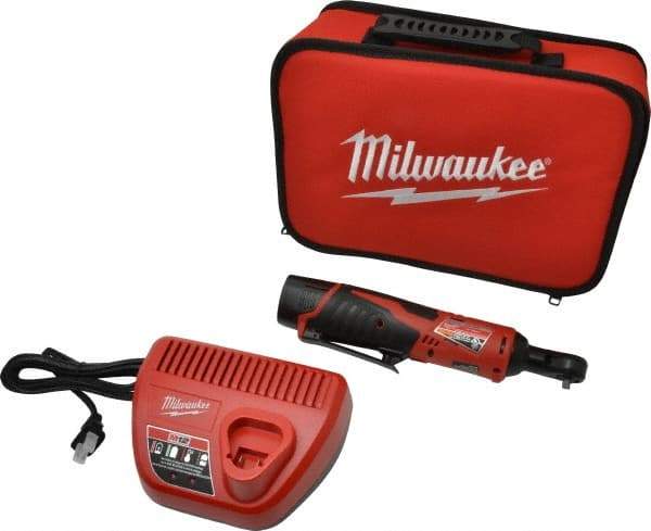 Milwaukee Tool - 1/4" Drive 12 Volt Inline Cordless Impact Wrench & Ratchet - 250 RPM, 30 Ft/Lb Torque, 1 Lithium-Ion Battery Included - Eagle Tool & Supply