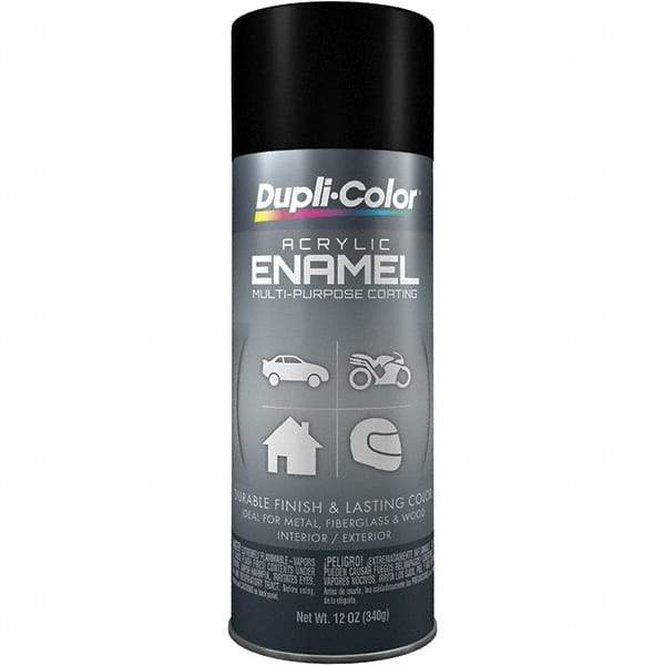 Dupli-Color - Black, Flat, Acrylic Enamel Spray Paint - 12 to 14 Sq Ft per Can, 12 oz Container - Eagle Tool & Supply
