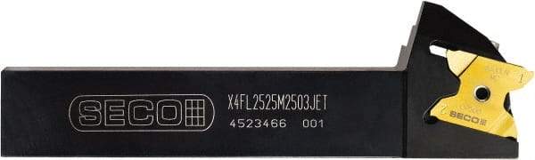 Seco - X4FR 1002503DJET, External, Right Hand, 0.134" Max Depth of Cut, 0.031" Min Groove Width, Indexable Grooving Tool Holder - X4GK25..R Insert Compatibility, 1" Shank Height, 1" Shank Width, 6" OAL, Through Coolant - Eagle Tool & Supply