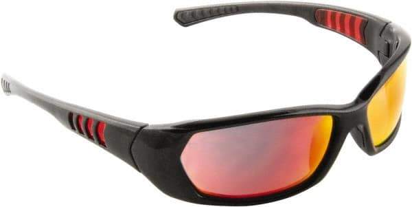 3M - Red Mirror Lenses, Framed Safety Glasses - Scratch Resistant, Black Frame, Size Universal, Wrap Around - Eagle Tool & Supply