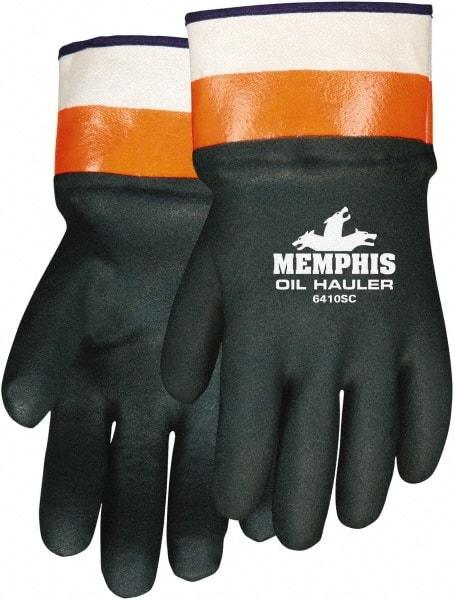 MCR Safety - Size L (9), 10-1/2" Long, 59 mil Thick, Supported, PVC Chemical Resistant Gloves - Rough Finish, Fleece/Jersey Lined, Green - Eagle Tool & Supply