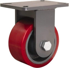 Hamilton - 6" Diam x 3" Wide x 8" OAH Top Plate Mount Rigid Caster - Polyurethane Mold onto Cast Iron Center, 2,600 Lb Capacity, Tapered Roller Bearing, 5-1/4 x 7-1/4" Plate - Eagle Tool & Supply