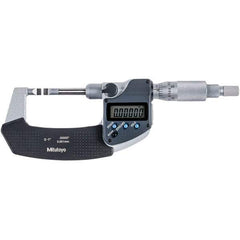Mitutoyo - 0 to 1" Range, 0.00005" Resolution, Blade Throat IP54 Electronic Outside Micrometer - 0.00015" Accuracy, Ratchet Stop Thimble, Carbide-Tipped Face, SR44 Battery - Eagle Tool & Supply