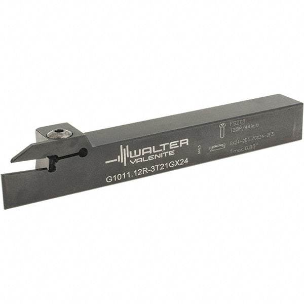 Walter - External Thread, 0.827" Max Depth of Cut, 3mm Min Groove Width, 150.01mm OAL, Right Hand Indexable Grooving Cutoff Toolholder - 19.05mm Shank Height x 19.05mm Shank Width, GX24-2E3/F3.. Insert Style, G1011 Toolholder Style - Eagle Tool & Supply