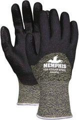 MCR Safety - Size L (9), ANSI Cut Lvl 4, PVC Coated Kevlar Cut Resistant Gloves - 11" Long, Palm & Fingers Coated, Knit Wrist, Black, Paired - Eagle Tool & Supply