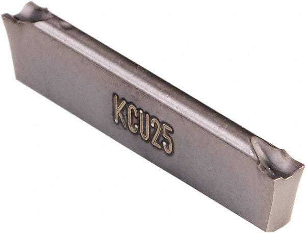 Kennametal - A4C0205 CF KCU25 Grade, 0.0783" Cutting Width, Carbide Cutoff Insert - 6° Left Hand Lead Angle, 0.008" Cnr Rad, AlTiN Coated, Double End - Eagle Tool & Supply