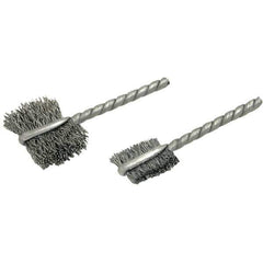 Brush Research Mfg. - 1" Diam Flat Stainless Steel Tube Brush - 0.005" Filament Diam, 5/8" Brush Length, 2-1/4" OAL, Steel Shank - Eagle Tool & Supply
