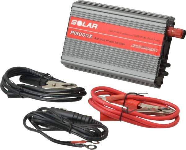 Solar - 2 Connection, 12 VDC Input, 120 VAC Output, 1,000 Peak Wattage, Power Inverter - 500 Watt Continuous Output Power - Eagle Tool & Supply
