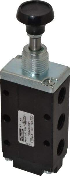 Parker - 0.83 CV Rate, 1/4" NPT Inlet Direct Air 4 Mechanical Spool Valve - 4 Way, 2 Position, Button Manual Return, 150 Max psi - Eagle Tool & Supply