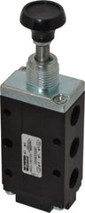 Parker - 0.83 CV Rate, 1/4" NPT Inlet Direct Air 4 Mechanical Spool Valve - 4 Way, 2 Position, Button Manual Return, 150 Max psi - Eagle Tool & Supply